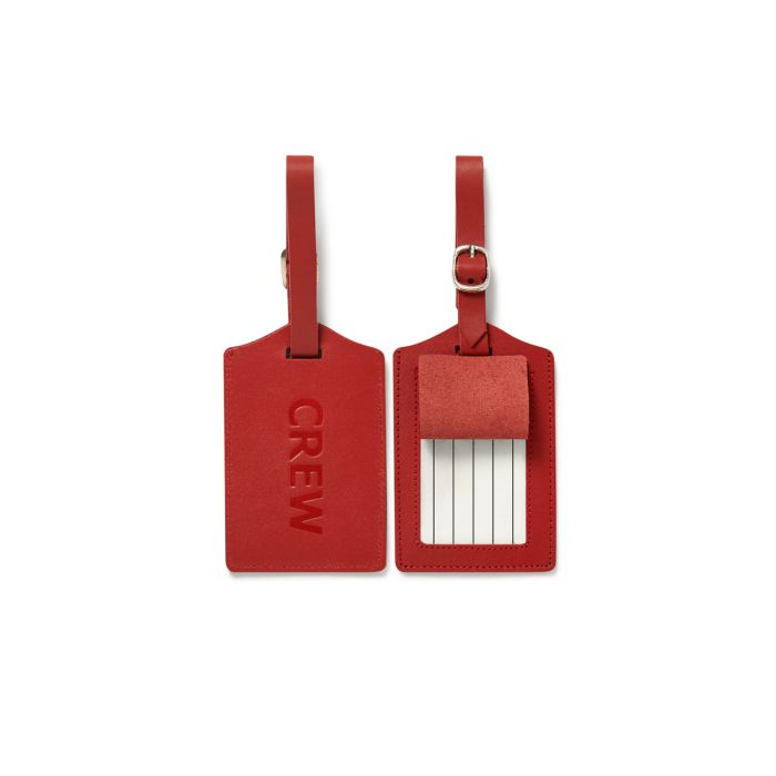 CREW EMBOSSED RED LEATHER LUGGAGE LABEL