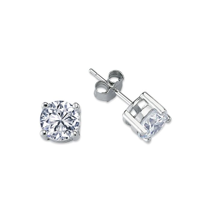 7mm Silver 4 Claw Round Cubic Zirconia Stud