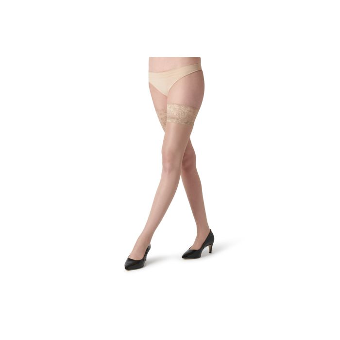 PACK OF 6 SILKY 15 DENIER SHINE LUXURY LACE TOP HOLD UP'S IN NUDE